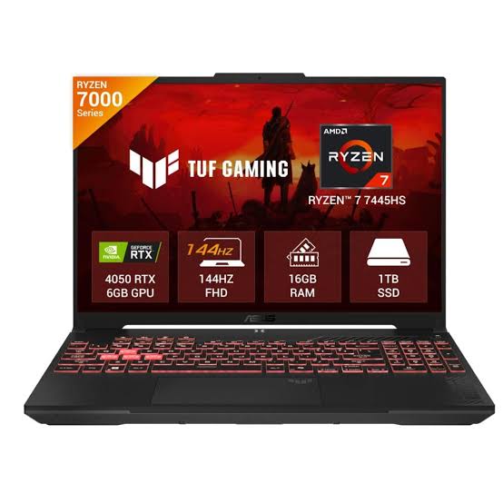 ASUS TUF gaming laptop with feature specifications