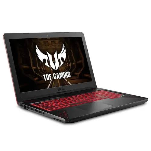 Gaming laptop with red backlit keyboard
