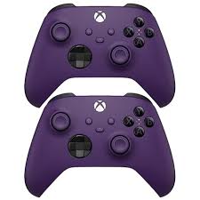 Pair of purple wireless game controllers